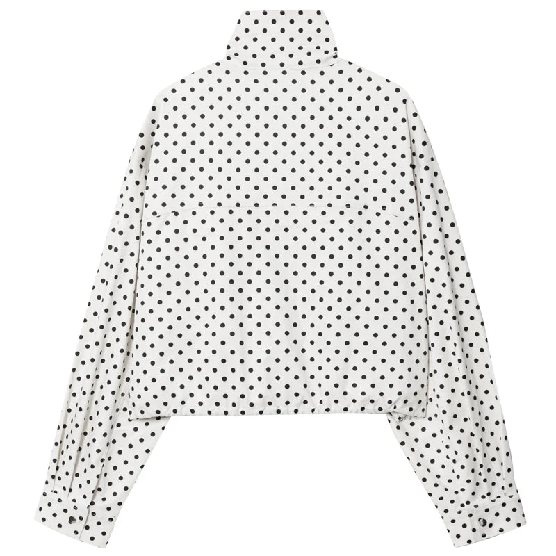 Polka Dot Bomber Jacket – Women's Oversized Long Sleeve Outerwear