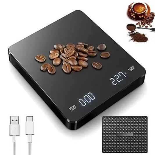 Digital Coffee Scale with Timer, LED Display & Silicone Pad – USB Rechargeable