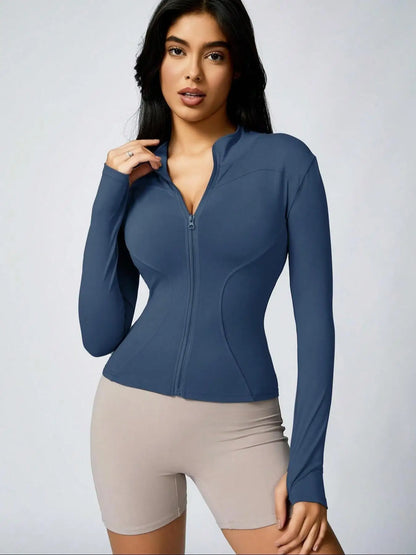 Women's Athletic Zip-Up Jacket – Slim Fit Quick-Dry Workout Top