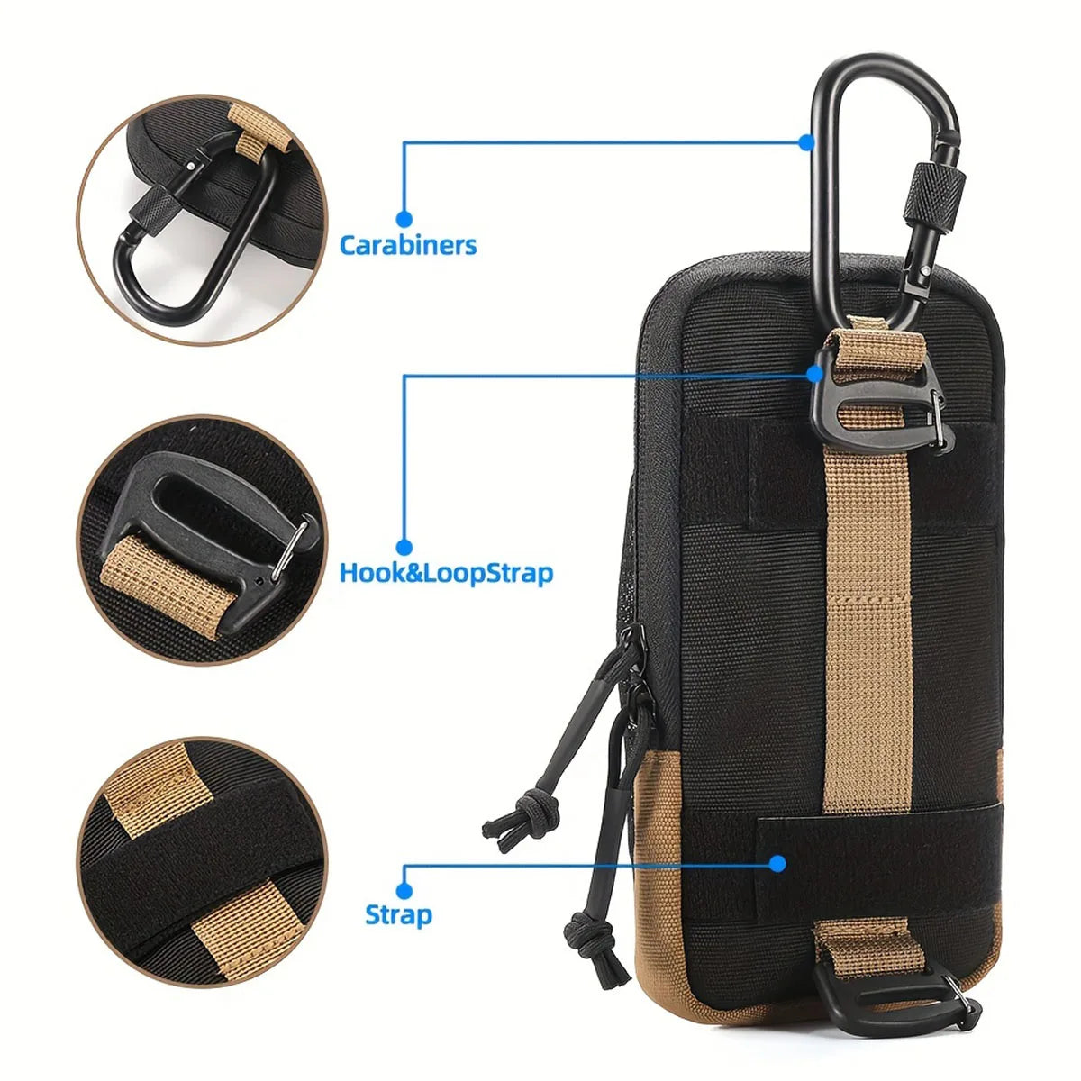 Tactical Phone Pouch with Carabiner – Outdoor Hiking Waist Bag