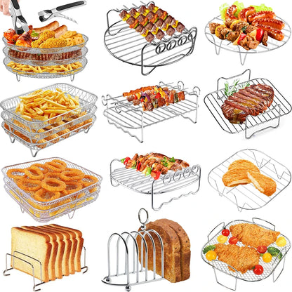 Air Fryer Rack – Stainless Steel Grill & Baking Rack with Skewers