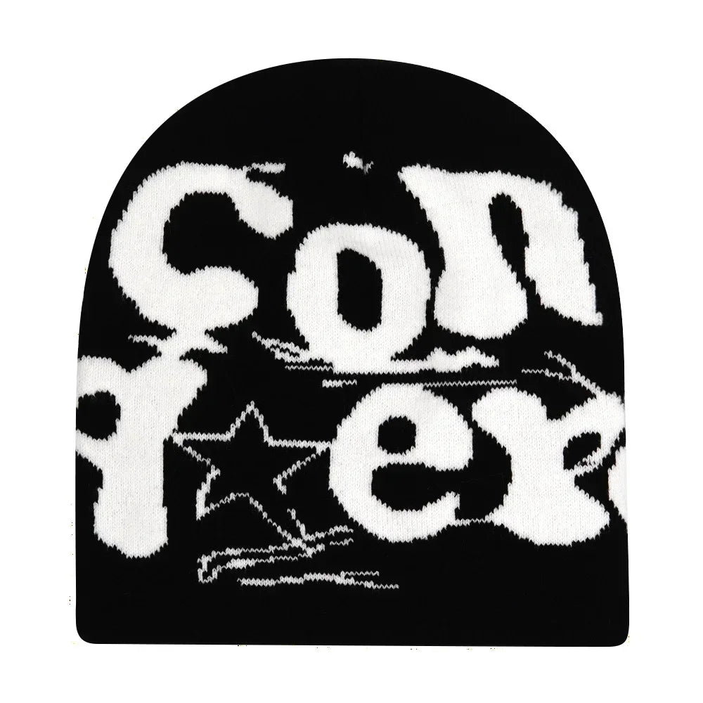 Y2K Letter Print Knit Beanie Hat – Unisex Winter Cap
