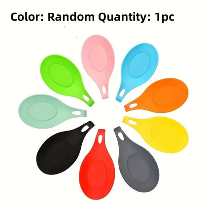 Silicone Spoon Rest - Heat-Resistant Kitchen Utensil Holder (Random Color)