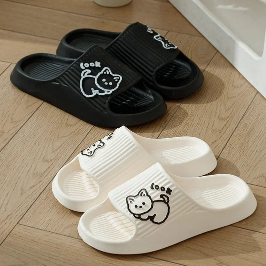 Cat Cartoon Platform Slippers for Women – Non-Slip Bath & Beach Sandals