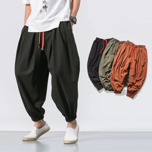 Men's Oversized Harem Pants – Loose Cotton Linen Joggers