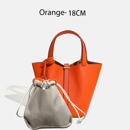 Genuine Leather Bucket Tote Bag for Women – Luxury Designer Handbag