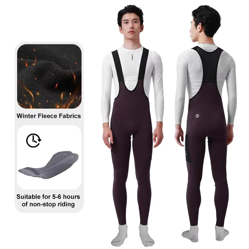 Winter Cycling Bib Pants Men – Thermal Fleece 3D Padded MTB Tights