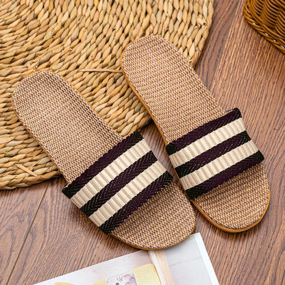Men's Linen Home Slippers – Non-Slip Indoor Slide Sandals