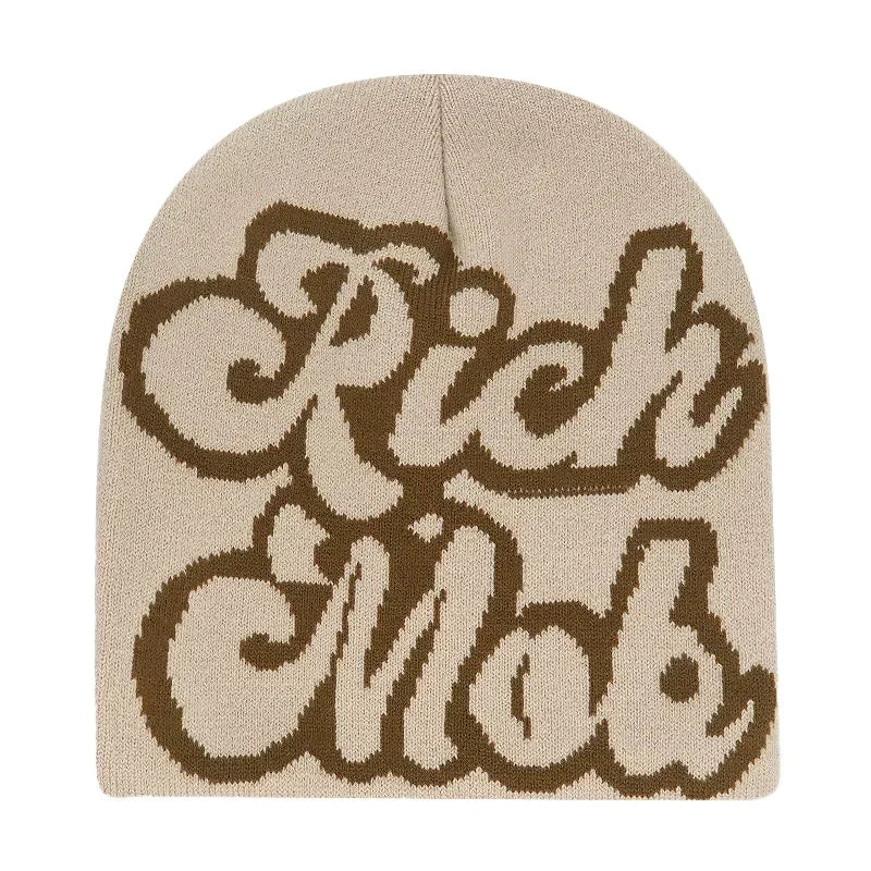 Y2K Letter Print Knit Beanie Hat – Unisex Winter Cap