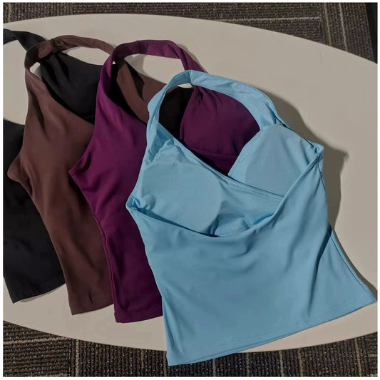 Women's V-Neck Halter Sports Bra – Breathable Yoga Fitness Vest Top