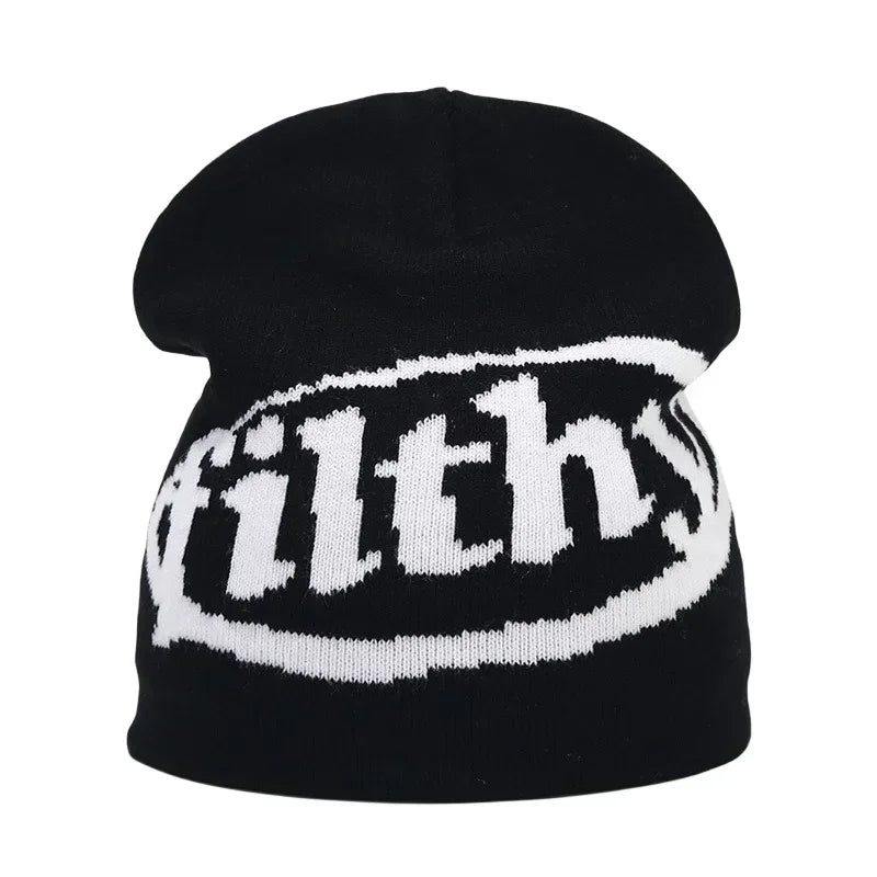 Y2K Letter Print Knit Beanie Hat – Unisex Winter Cap
