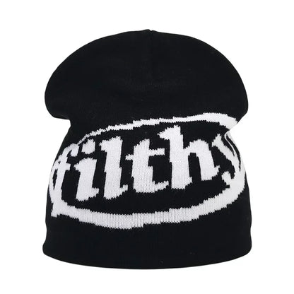Y2K Letter Print Knit Beanie Hat – Unisex Winter Cap