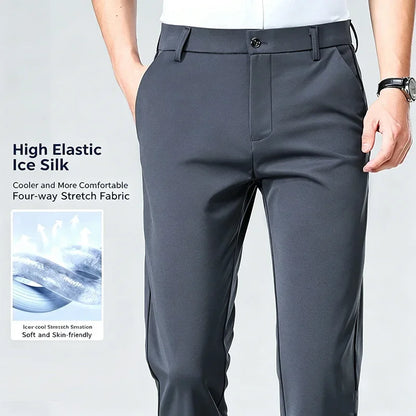 Men's Stretch Dress Pants – Ice Silk Wrinkle-Resistant Formal Trousers