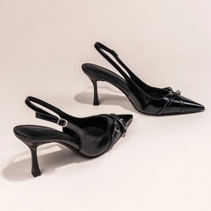 Pointed Toe Stiletto Slingback Heels – Elegant Buckle Pumps for Women