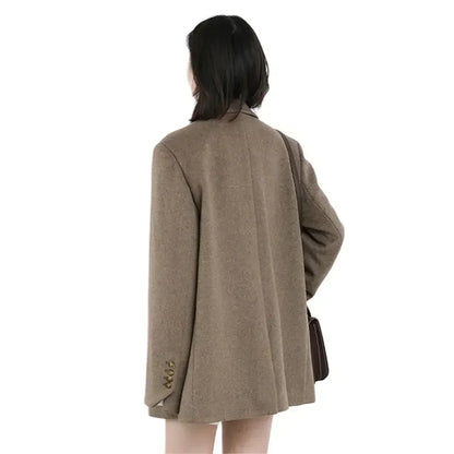 Women's Wool Blend Mid-Length Coat – Warm Office Blazer Overcoat