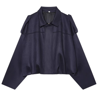 Suede Cropped Bomber Jacket Women Oversized Batwing Sleeve Casual Coat