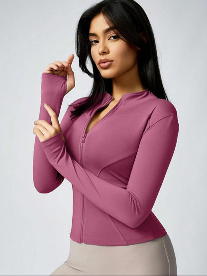 Women's Athletic Zip-Up Jacket – Slim Fit Quick-Dry Workout Top