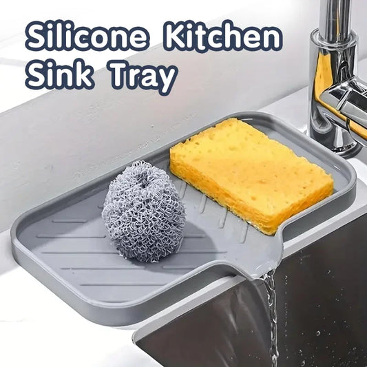 Silicone Sink Drain Mat & Soap Dispenser Tray for Kitchen