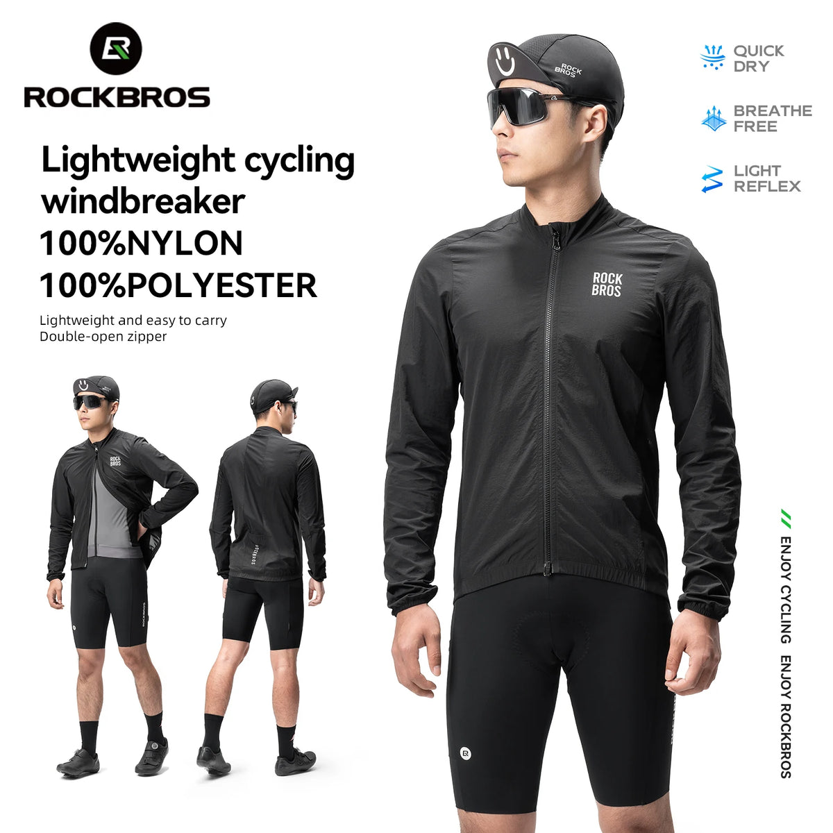 RockBros Cycling Windbreaker Jacket Lightweight Reflective Bike Coat