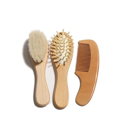 Baby Wooden Hair Brush & Comb Set – Soft Wool Newborn Grooming