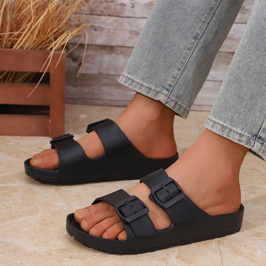 Men's Double Buckle Strap EVA Sandals – Adjustable Flat Slip-On