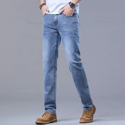 Men's Slim Fit Stretch Jeans – Classic Denim Pants in Light Blue, Smoke Gray & Blue Gray