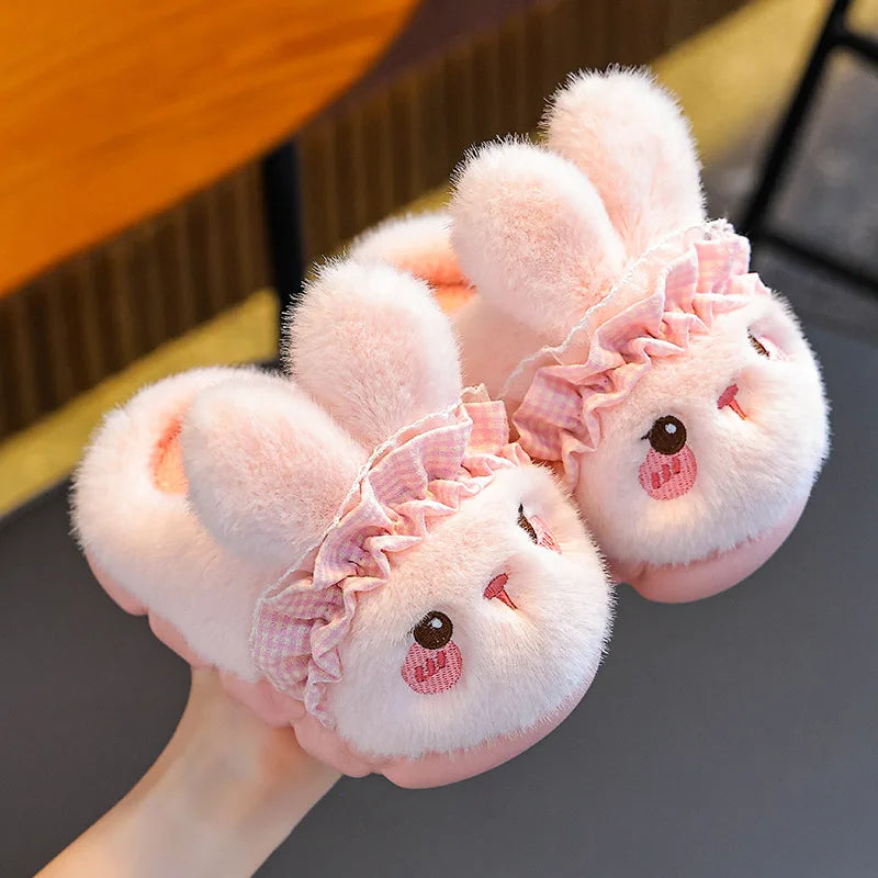 Women's Fluffy Bunny Slippers – Warm Indoor Cotton House Shoes