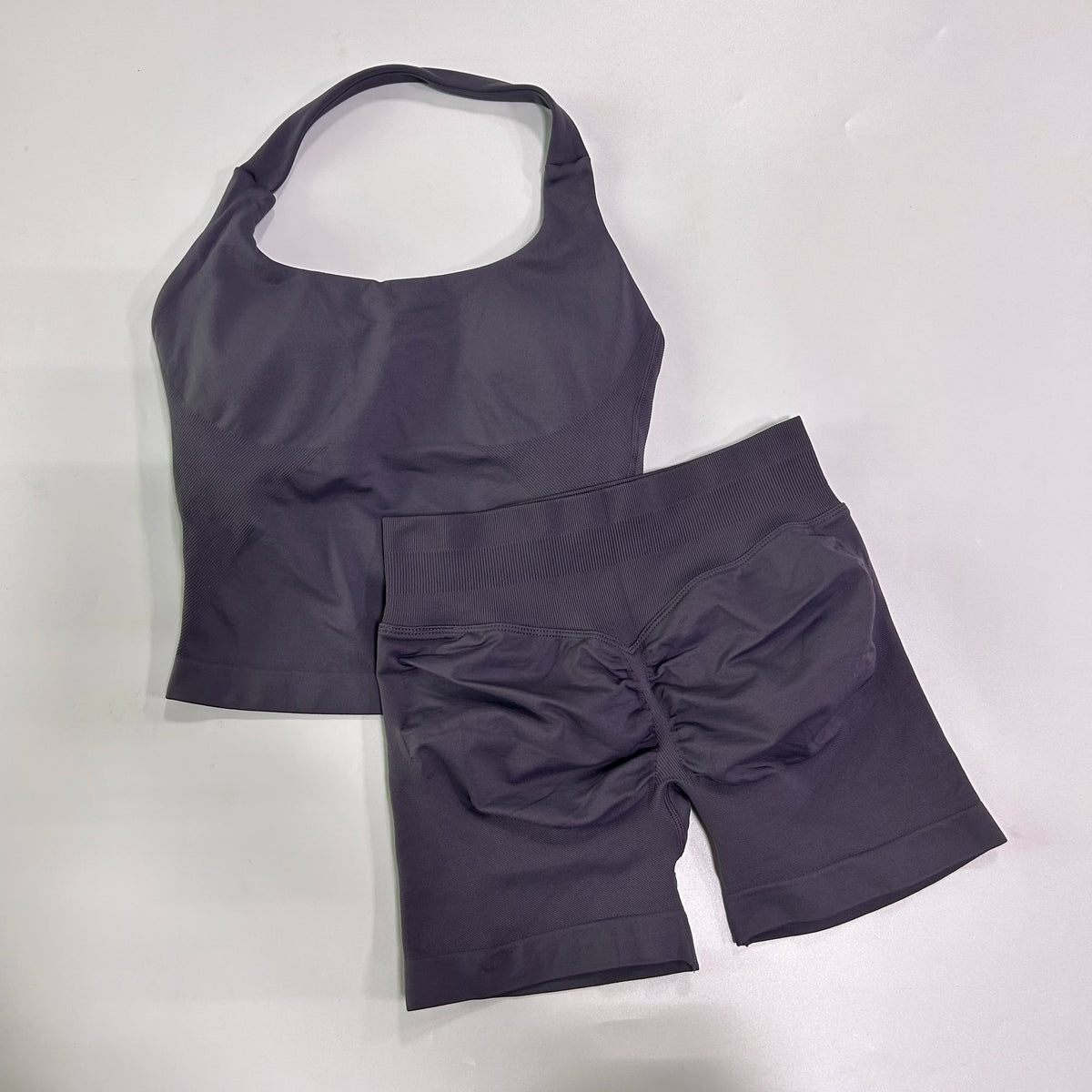 Women's 2-Piece Gym Set – Backless Halter Top & Seamless Shorts