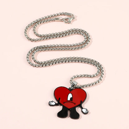 Bad Bunny Red Heart Pendant Keychain & Necklace – Fan Accessory