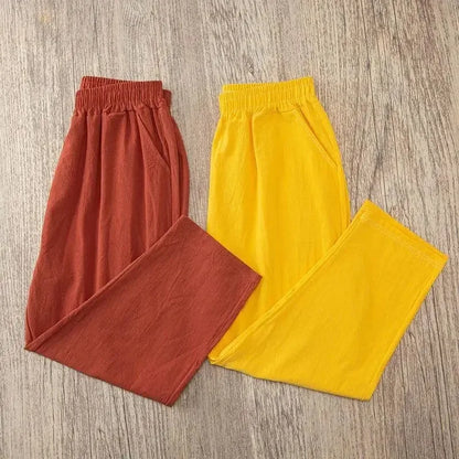 Women's Cotton Linen Harem Pants – Elastic Waist Cropped