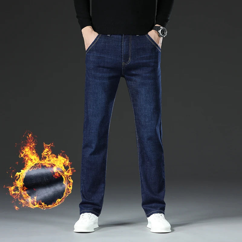 Men's Fleece-Lined Thermal Jeans – Warm Straight Stretch Denim Pants