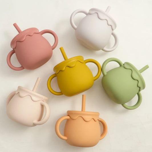 Baby Silicone Sippy Cup with Straw & Dual Handles