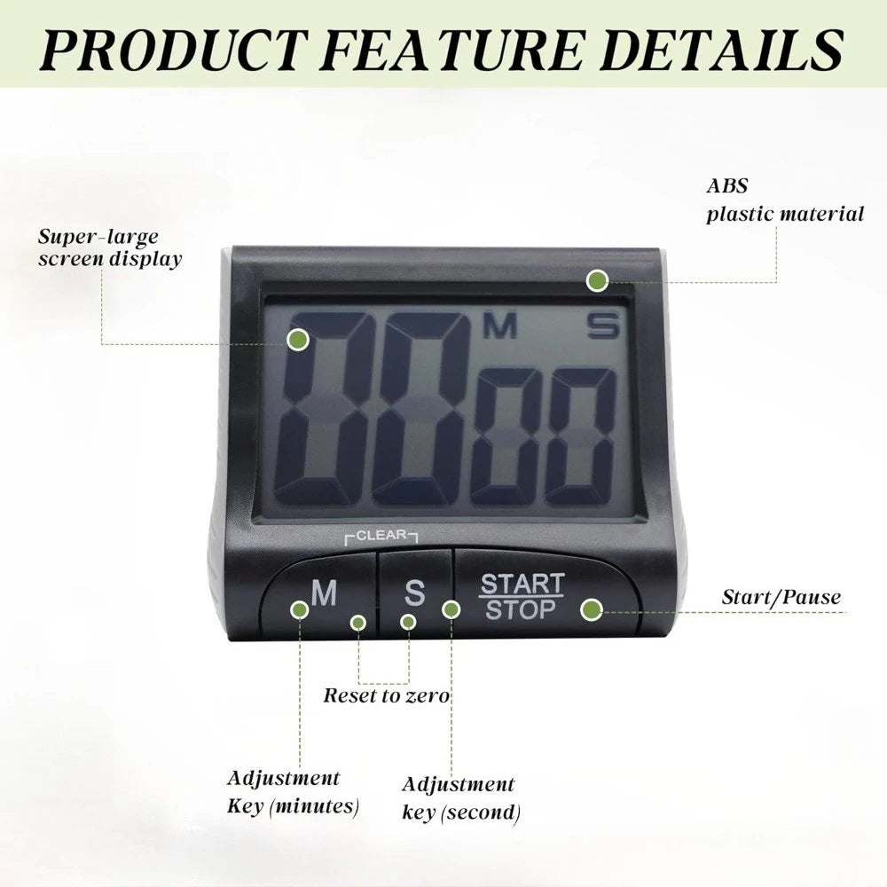Digital Kitchen Timer with Loud Alarm & Magnetic Back – Cooking, Study & Classroom