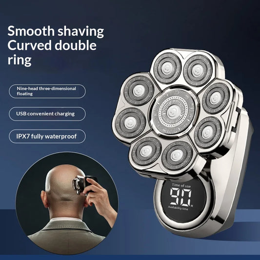 6-in-1 Electric Shaver – 9-Blade Rechargeable Grooming Kit for Bald Head, Beard & Nose