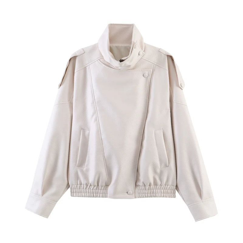 Faux Leather Moto Jacket for Women – Oversized PU Streetwear Coat