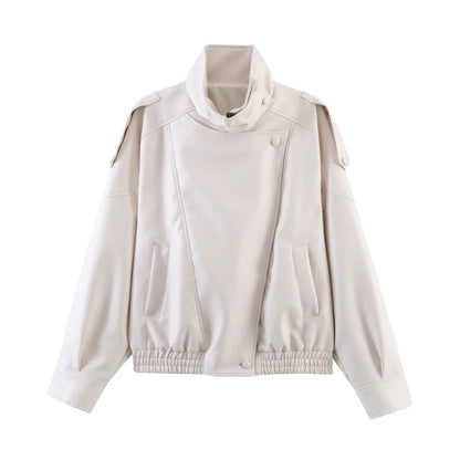 Faux Leather Moto Jacket for Women – Oversized PU Streetwear Coat