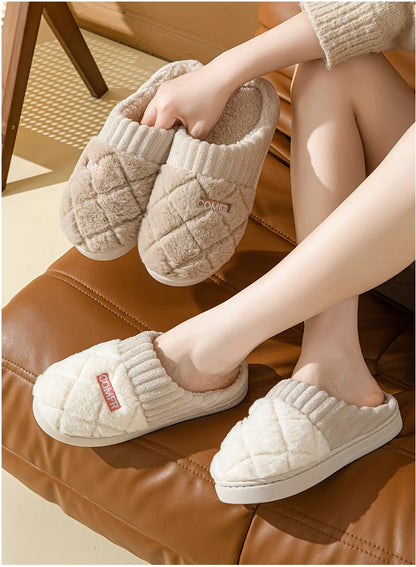 Plush Home Slippers – Quilted Fleece Anti-Slip Indoor Shoes for Women & Men