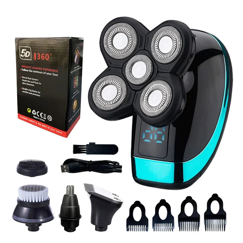 5-in-1 Electric Shaver for Men – 5D Rotary Wet & Dry Razor