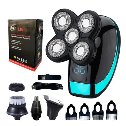 5-in-1 Electric Shaver for Men – 5D Rotary Wet & Dry Razor