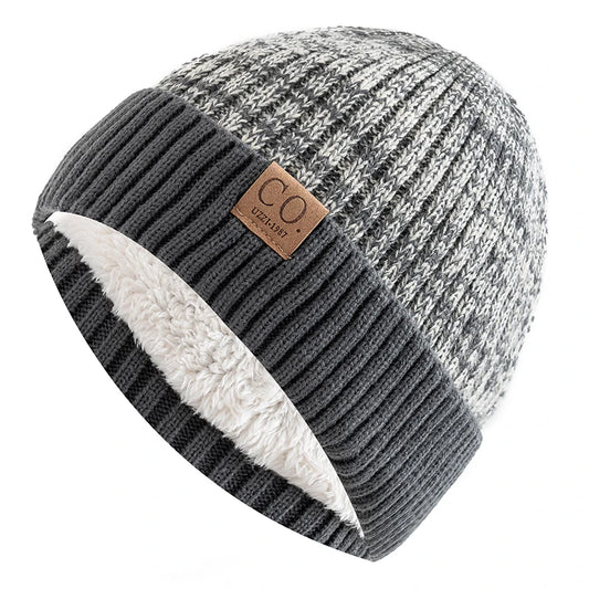 Fur-Lined Knit Beanie – Warm Two-Tone Winter Hat for Men & Women