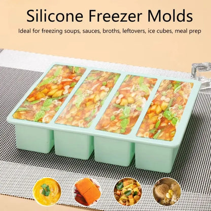 Silicone Freezer Tray 4-Grid Extra Large Sauce & Food Storage Mold
