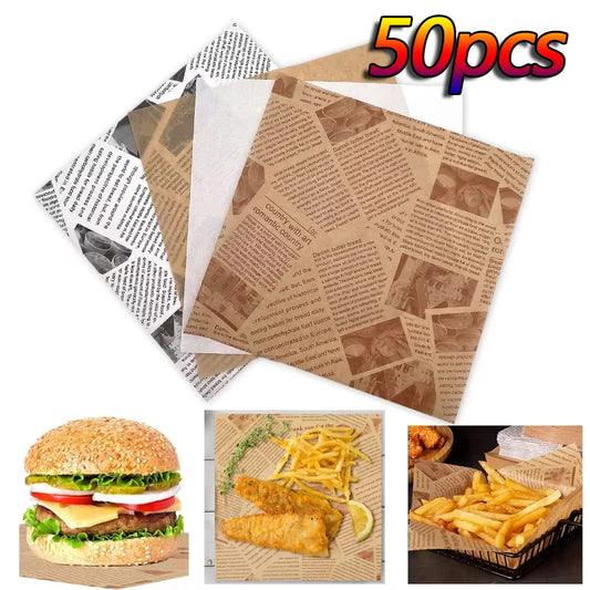 Oil-Proof Food Wrapping Paper 50Pcs – Baking & Burger Liner