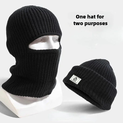 2-in-1 Knitted Balaclava Beanie Hat – Windproof Full Face Ski Mask