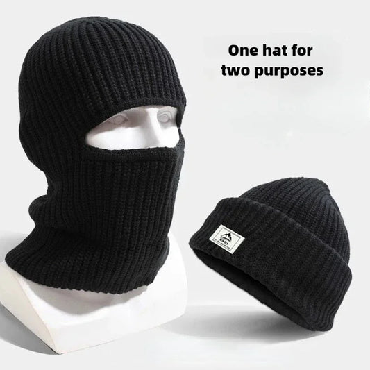 2-in-1 Knitted Balaclava Beanie Hat – Windproof Full Face Ski Mask