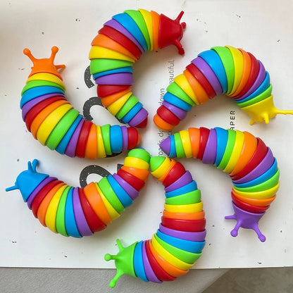 3D Slug Fidget Toy – Articulated Rainbow Caterpillar Sensory Toy