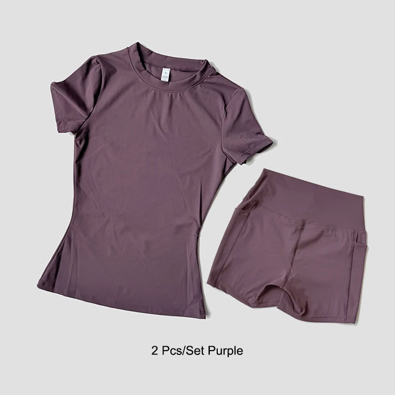 Women's Yoga Set – Sport Top & High Waist Shorts for Gym & Fitness