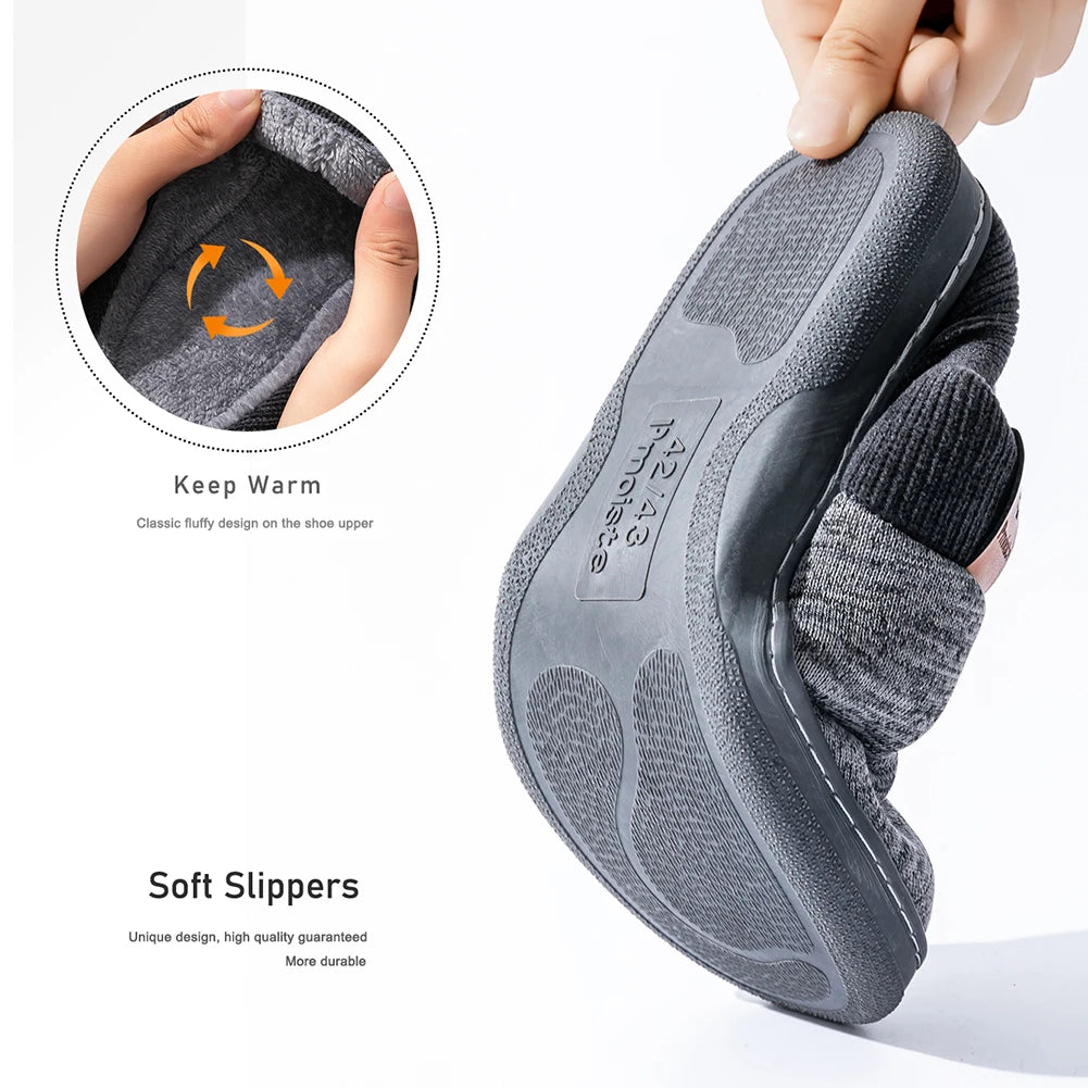 Men's Knitted Indoor Slippers with Anti-Slip TPR Sole