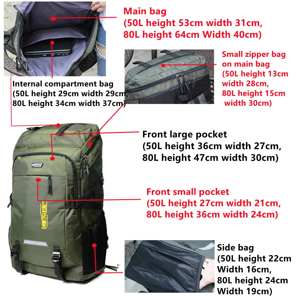 Outdoor Hiking Backpack 50L & 80L – Camping Travel Rucksack