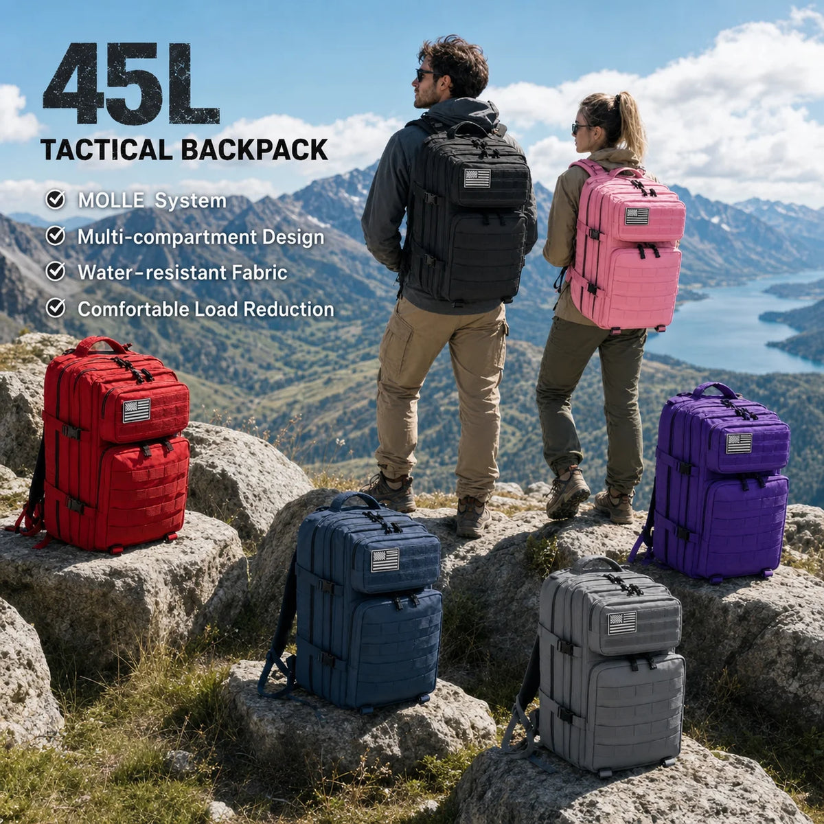 45L Tactical Backpack – MOLLE Large Capacity Camping & Travel Bag