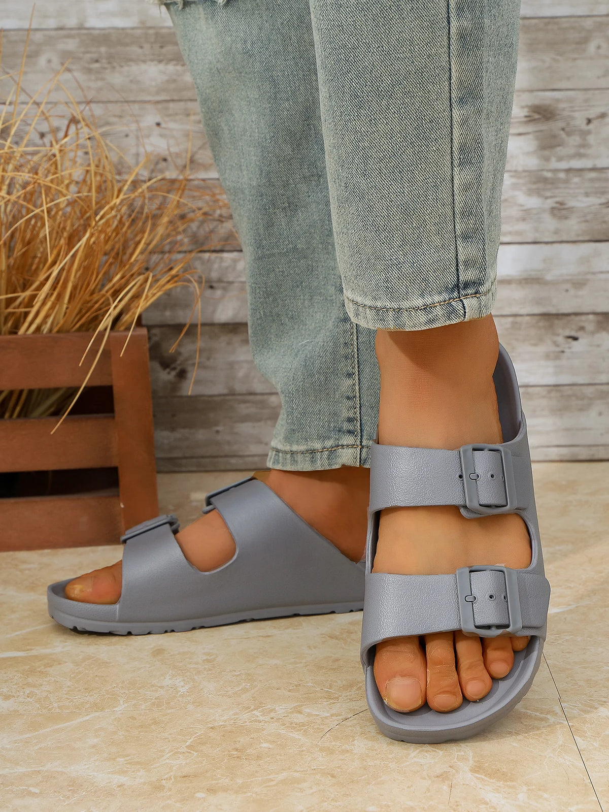 Double Strap EVA Slide Sandals – Men's Casual Buckle Mules Sizes 36-48